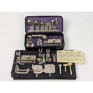 Vintage Greist ROTARY Sewing Machine Attachments & Black Metal Box No 74